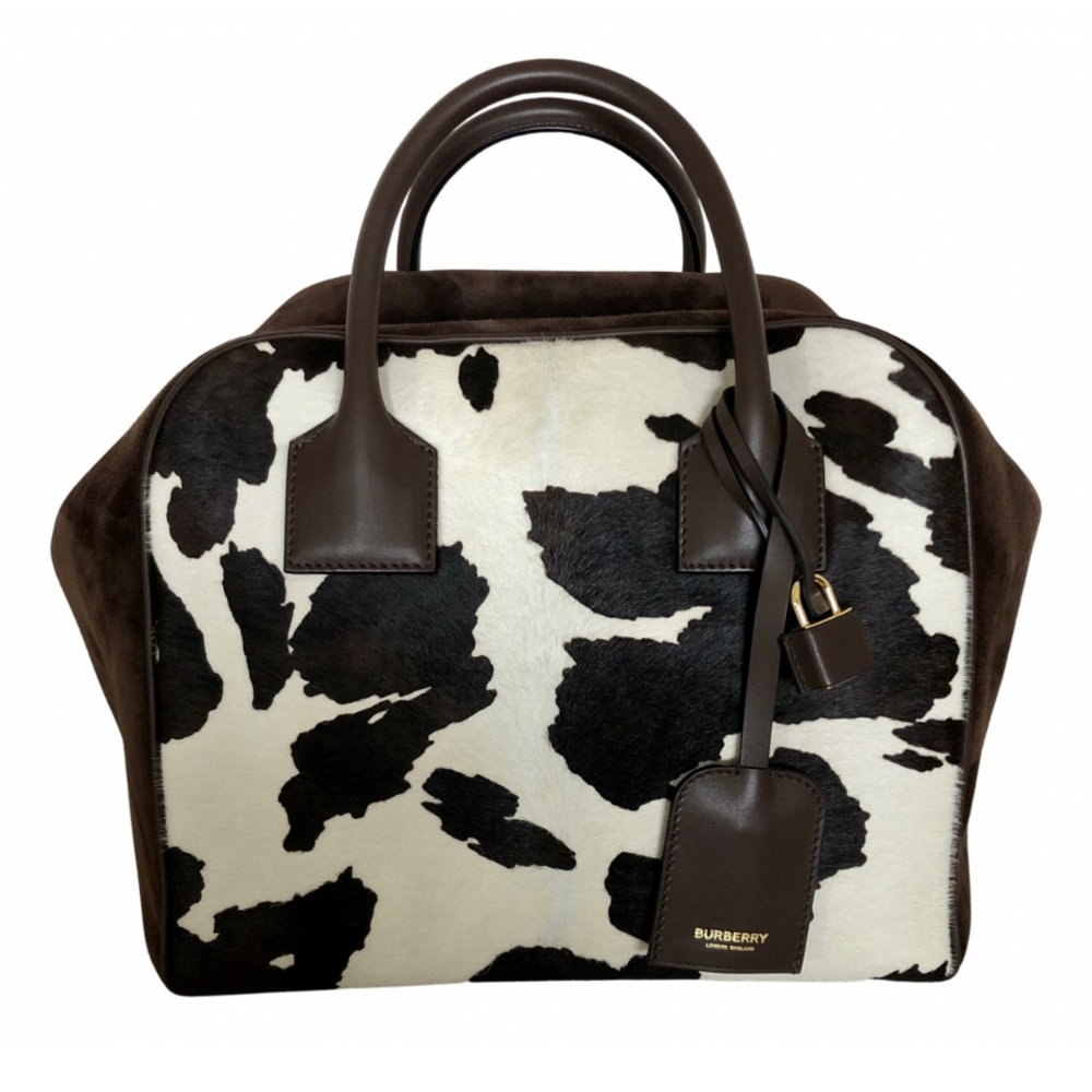 LIMITED EDITION BURBERRY CUBE BOSTON BAG IN DARK SUEDE LEATHER AND BROWN/WHITE P